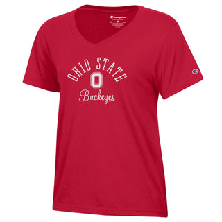 Ohio State Arch Over Buckeyes Champion Womens V-Neck T-Shirt - Scarlet