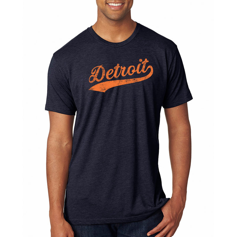 Detroit Baseball Script Triblend T-Shirt - Vintage Navy
