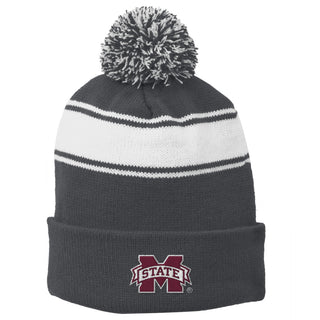 Mississippi State Primary Logo Stripe Pom Pom Beanie