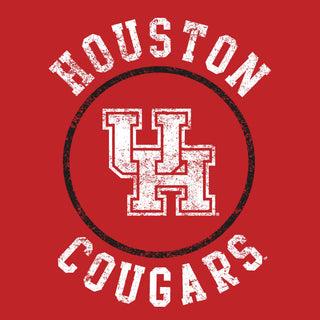 University of Houston Cougars Distressed Circle Logo Heavy Cotton Short Sleeve Youth T Shirt - Red