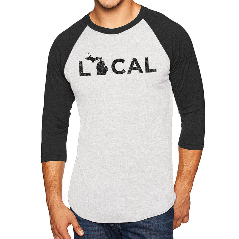 MI Local 3/4 Sleeve Raglan T-Shirt - Heather White/Vintage Black
