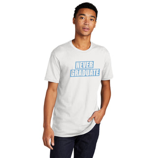 Never Graduate NLA T-Shirt - White w/ Blue Print