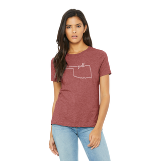 Oklahoma Yall Outline Womens Relaxed CVC T-Shirt - Heather Mauve