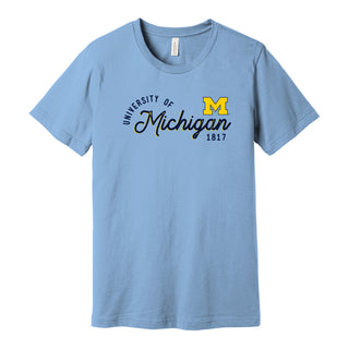 Michigan Sunshine Script Jersey T-Shirt - Baby Blue