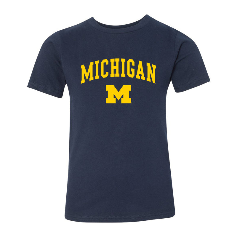 Arch Logo University of Michigan Next Level Youth Premium Short Sleeve T Shirt - Midnight Navy