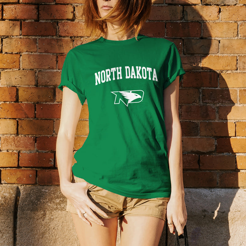 University of North Dakota Fighting Hawks Arch Logo Short Sleeve T Shirt - Irish Green