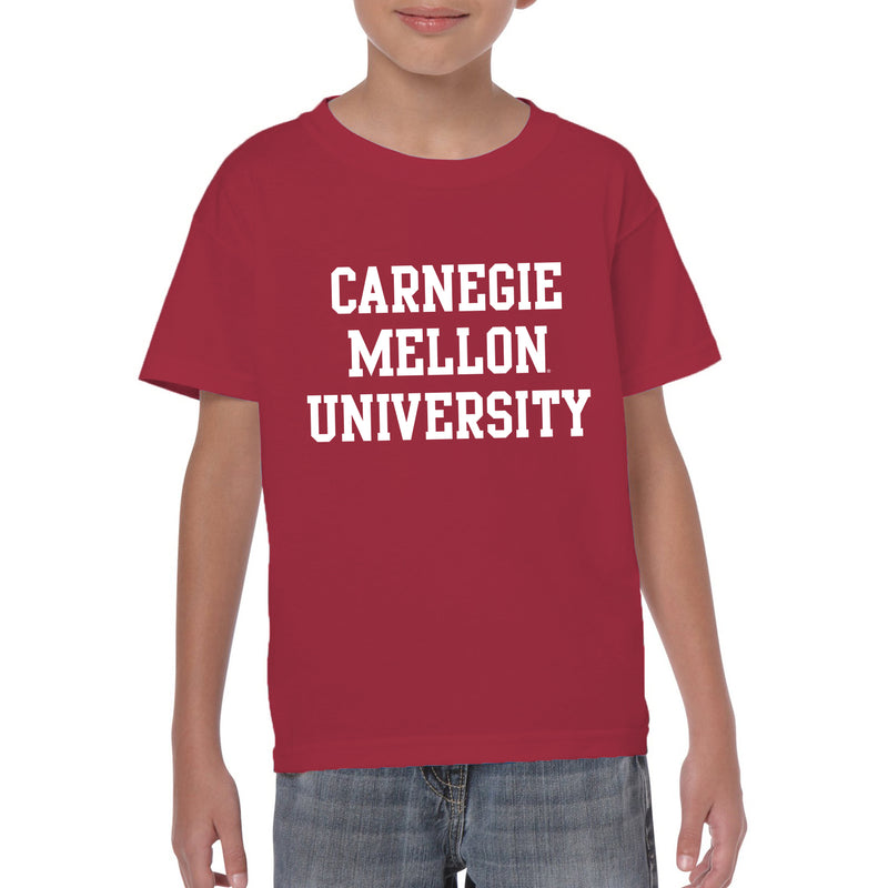 Carnegie Mellon University Tartans Basic Block Youth Short Sleeve T Shirt - Cardinal Red
