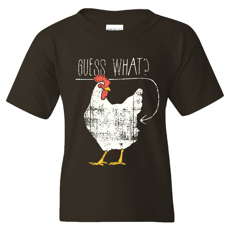 Guess What? Chicken Butt: Funny Graphic T-Shirt - YOUTH - Dark Chocolate
