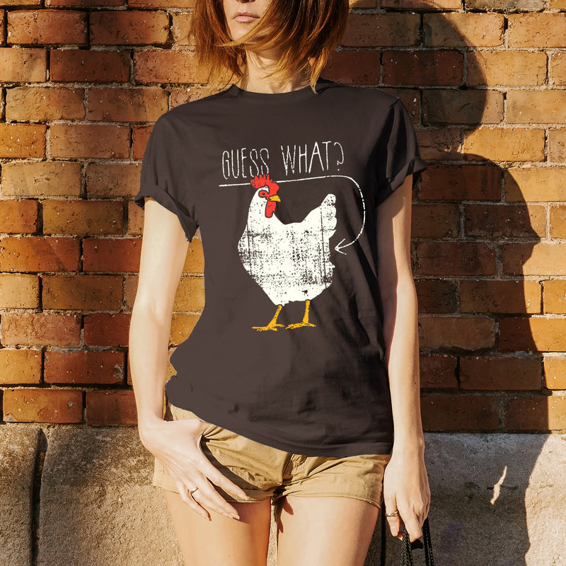 Guess What? Chicken Butt: Funny Graphic T-Shirt - Adult - Dark Chocolate