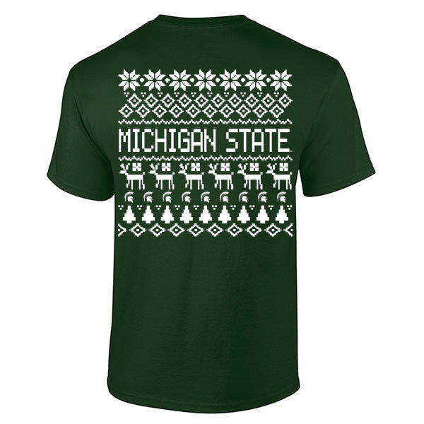 Michigan State University Spartans Holiday Sweater Short Sleeve T-Shirt - Forest