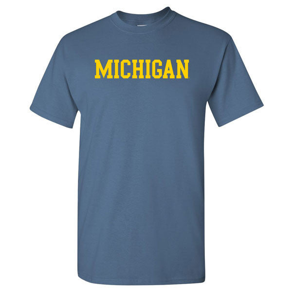 Basic Block University of Michigan Basic Cotton Short Sleeve T Shirt - Indigo
