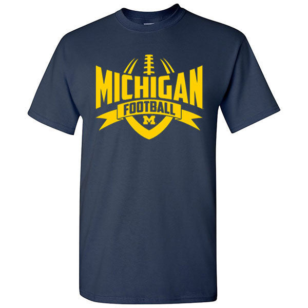 University of Michigan Wolverines Football Rush Basic Cotton T-Shirt - Navy