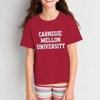 Carnegie Mellon University Tartans Basic Block Youth Short Sleeve T Shirt - Cardinal Red