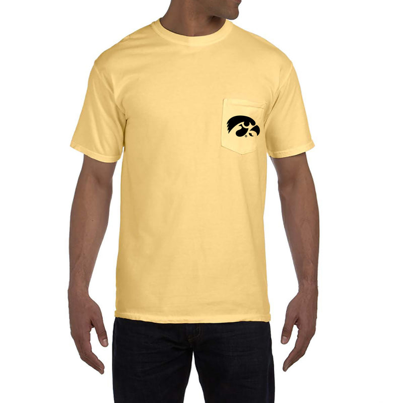 University of Iowa Hawkeye Logo Comfort Colors Pocket Short Sleeve T-Shirt - Butter
