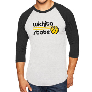 Wichita State University Shockers Basketball Bubble Next Level Raglan T Shirt - Heather White/Vintage Black