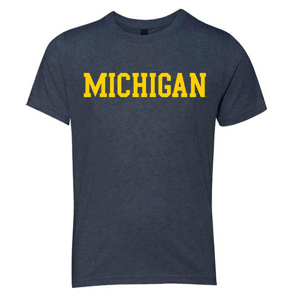 Basic Block University of Michigan Next Level Youth Triblend Short Sleeve T Shirt - Vintage Navy