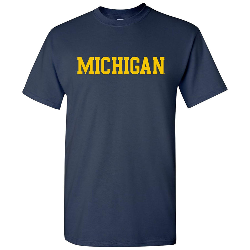 Basic Block University of Michigan Basic Cotton Short Sleeve T Shirt- Navy