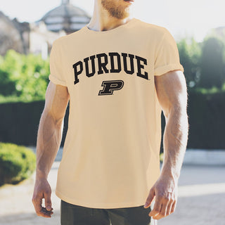 Purdue University Boilermakers Arch Logo Short Sleeve T Shirt - Vegas Gold