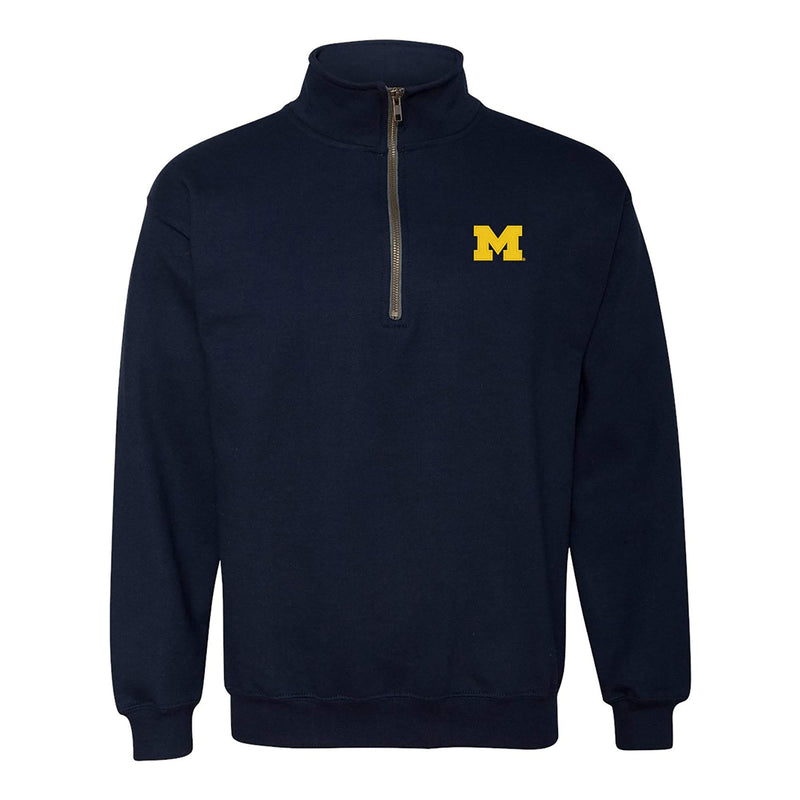 Embroidered Primary Logo University of Michigan Heavy Blend Quarter Zip Sweatshirt - Navy