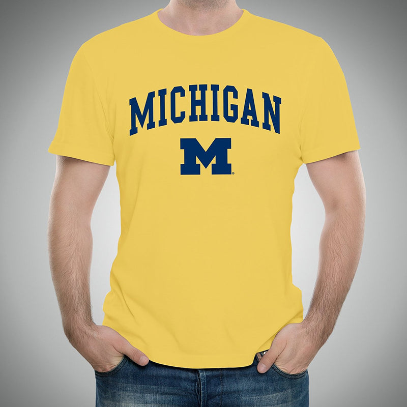 Arch Logo University of Michigan Basic Cotton Short Sleeve T Shirt - Maize