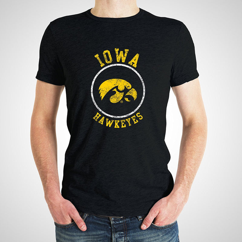 University of Iowa Hawkeyes Distressed Circle Logo Short Sleeve T Shirt - Black