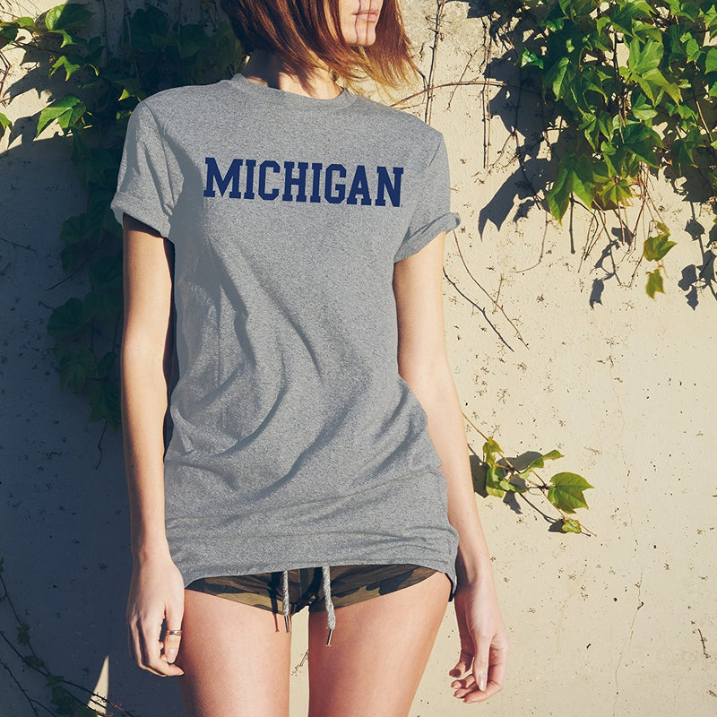 Basic Block University of Michigan Basic Cotton Short Sleeve T Shirt - Sport Grey