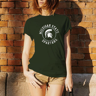 Michigan State University Spartans Distressed Circle Logo Short Sleeve T Shirt - Forest Green