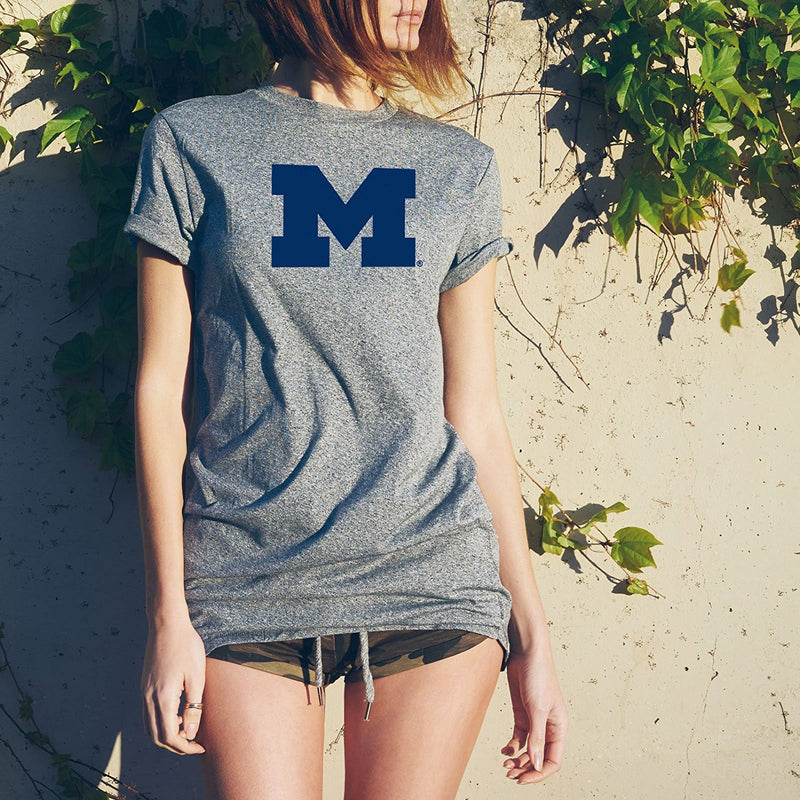 Primary Logo University of Michigan Basic Cotton Short Sleeve T Shirt - Sport Grey