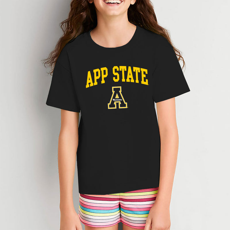 Appalachian State University Mountaineers Arch Logo Cotton Youth T-Shirt - Black