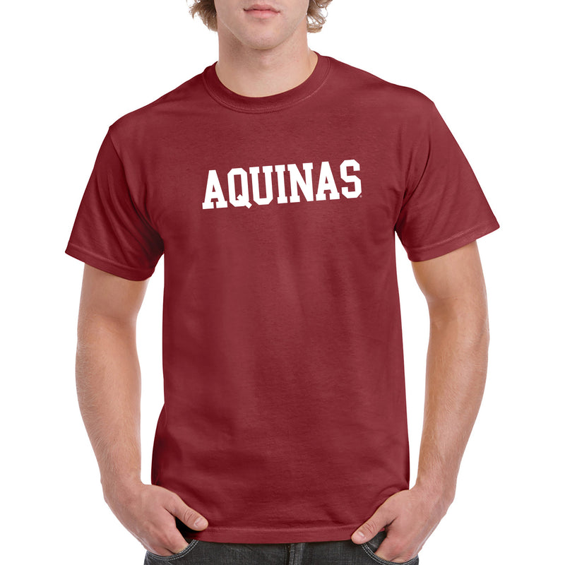 Aquinas College Saints Basic Block Basic Cotton Short Sleeve T Shirt - Garnet