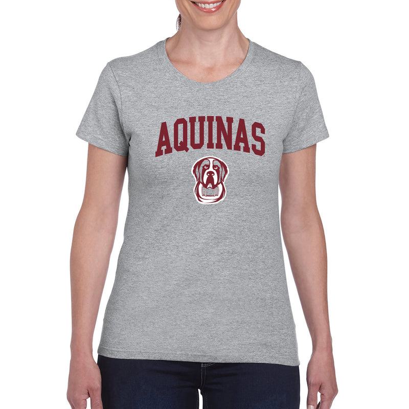 Aquinas College Saints Arch Logo Basic Cotton Womens Short Sleeve T Shirt - Sport Grey
