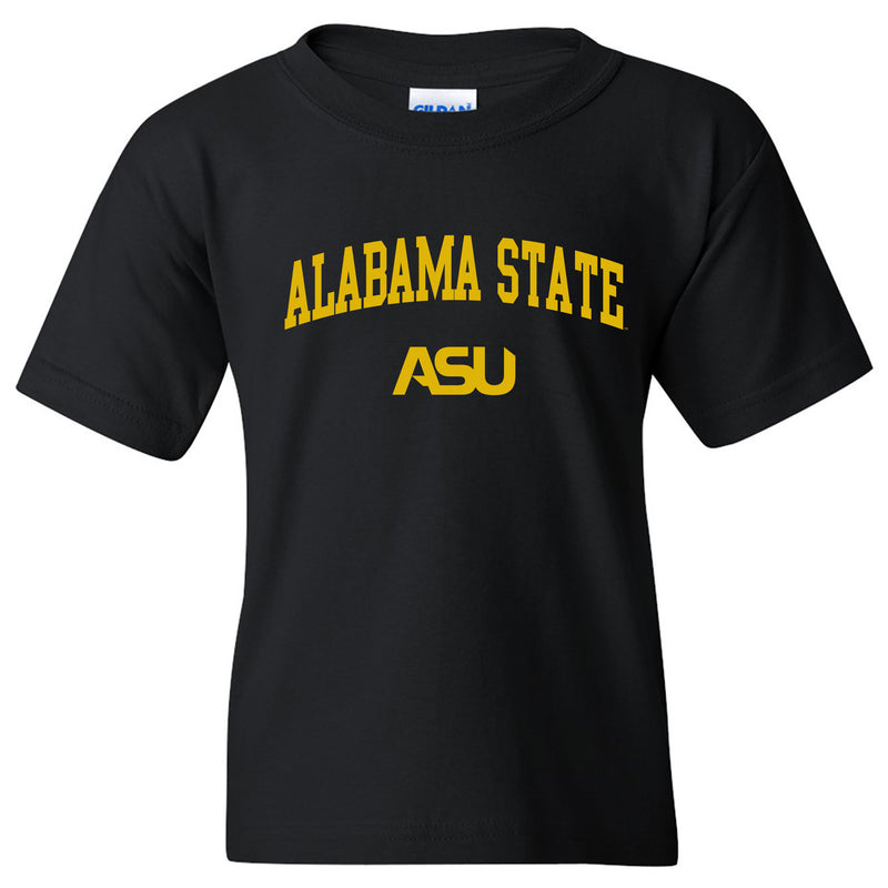 Alabama State University Hornets Arch Logo Youth Short Sleeve T Shirt - Black