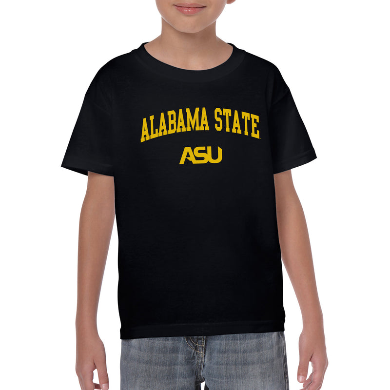 Alabama State University Hornets Arch Logo Youth Short Sleeve T Shirt - Black