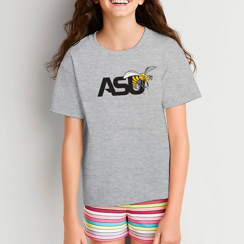 Alabama State University Hornets Primary Logo Youth Short Sleeve T Shirt - Sport Grey