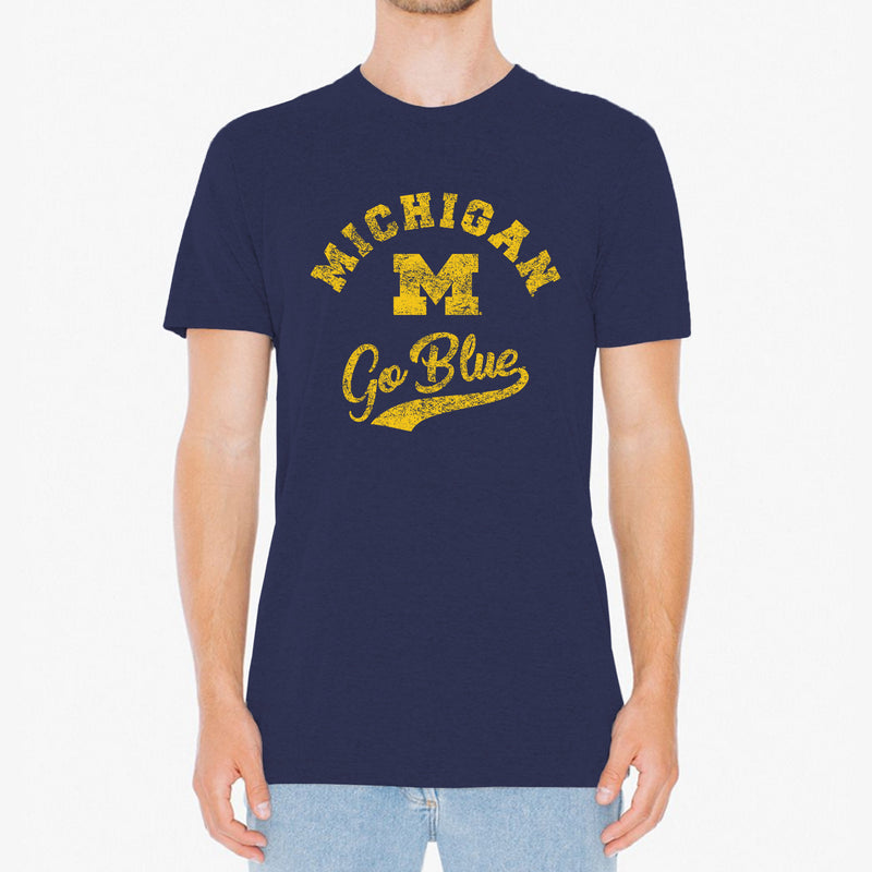 Retro Script University of Michigan Next Level Premium Short Sleeve T Shirt - Midnight Navy