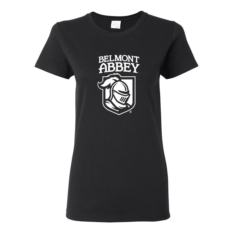 Belmont Abbey College Crusaders Arch Logo Womens Short Sleeve T Shirt - Black