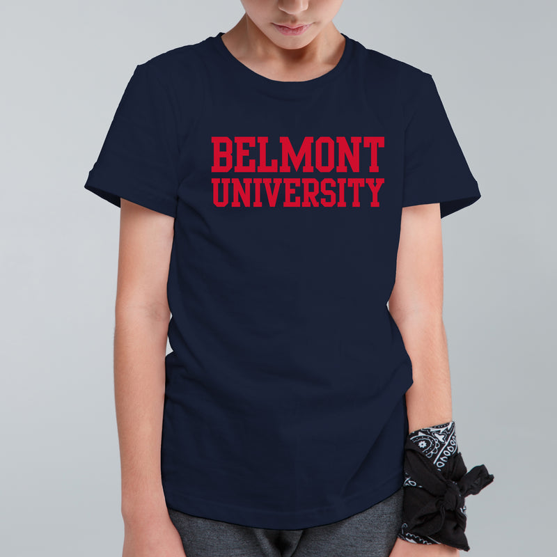 Belmont University Bruins Basic Block Youth Basic Cotton Short Sleeve T Shirt - Navy