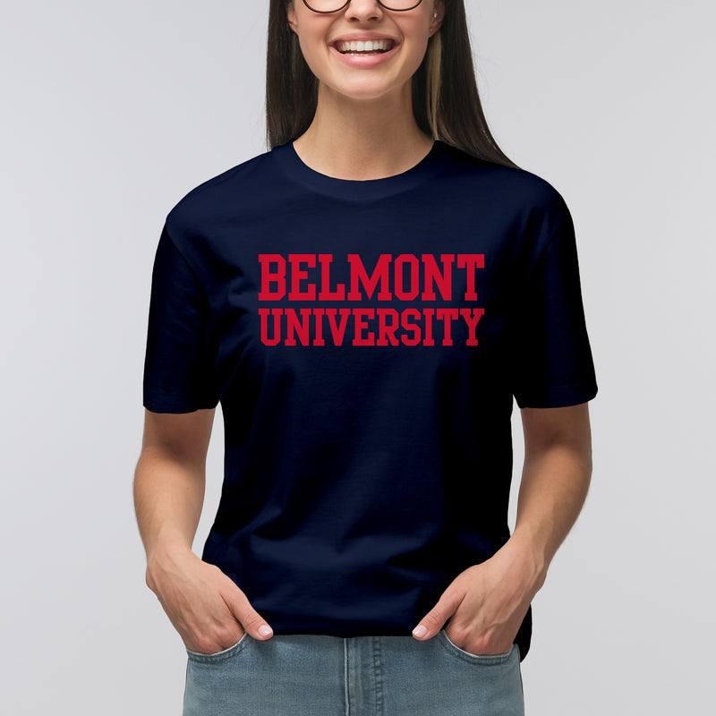 Belmont University Bruins Basic Block Cotton Short Sleeve T Shirt - Navy
