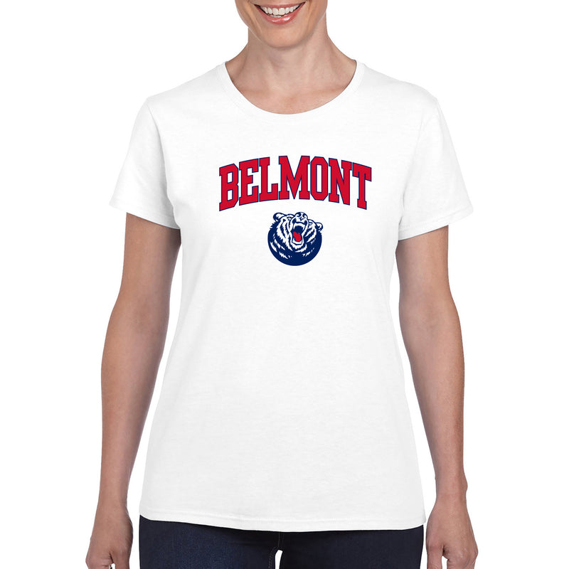 Belmont University Bruins Arch Logo Womens Basic Cotton T Shirt - White