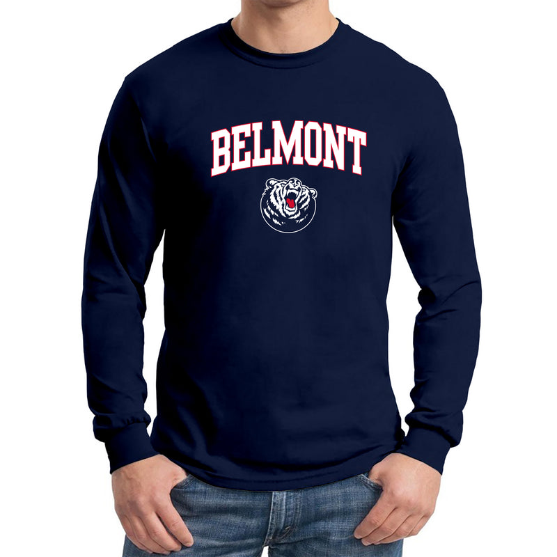 Belmont University Bruins Arch Logo  Basic Cotton Long Sleeve T-Shirt - Navy