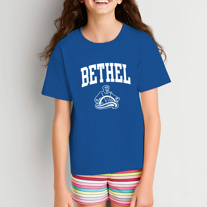 Bethel University Pilots Arch Logo Youth Short Sleeve T Shirt - Royal