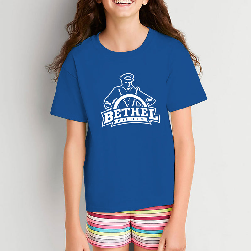 Bethel University Pilots Primary Logo Youth Short Sleeve T Shirt - Royal