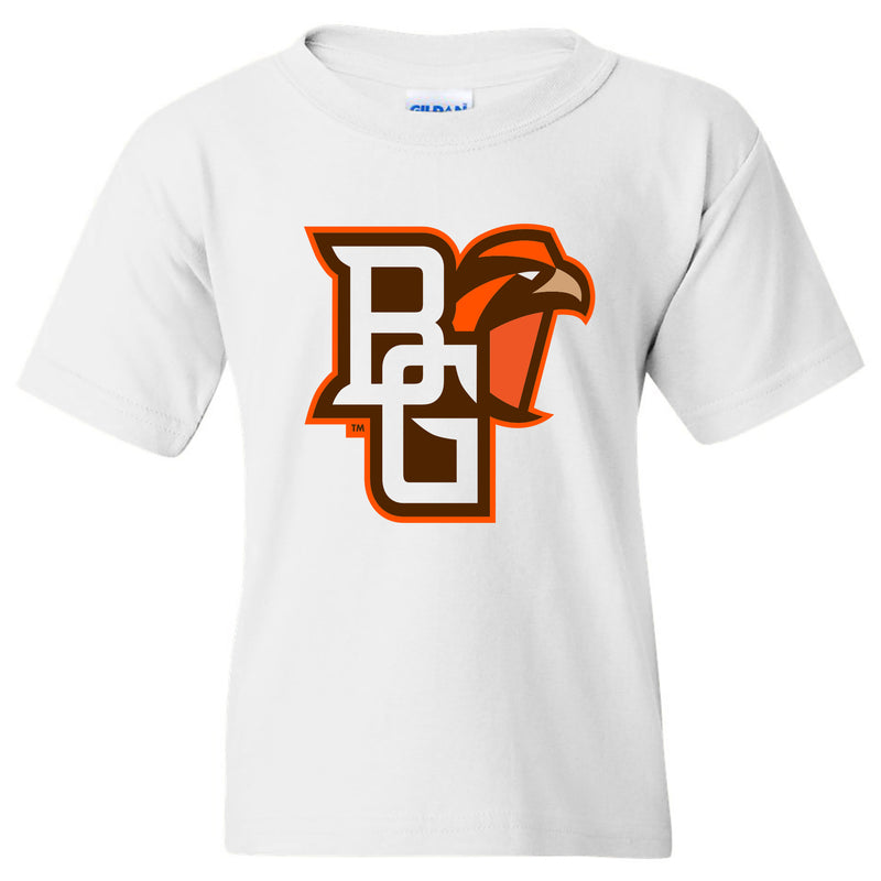 Bowling Green State University Falcons Primary Logo Youth Cotton Short Sleeve T Shirt - White