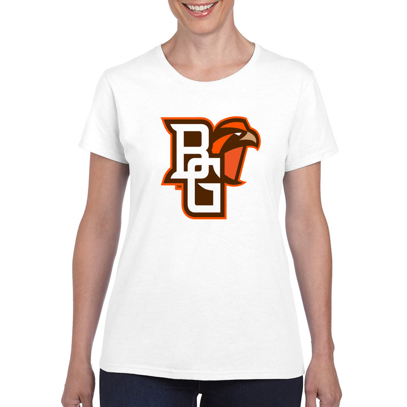 Bowling Green State University Falcons Primary Logo Womens Cotton Short Sleeve T Shirt - White