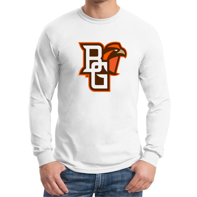 Bowling Green State University Falcons Primary Logo Cotton Long Sleeve T Shirt - White