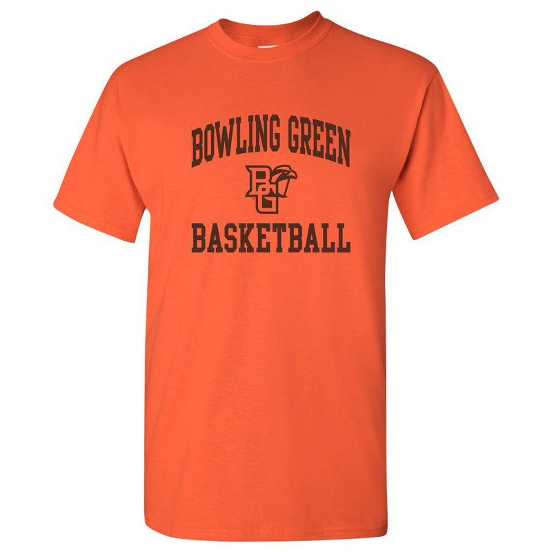 Bowling Green State University Falcons Arch Logo Basketball Basic Cotton Short Sleeve T Shirt - Orange
