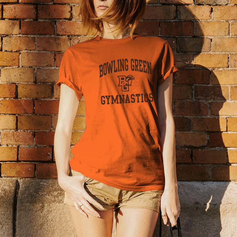 Bowling Green State University Falcons Arch Logo Gymnastics Basic Cotton Short Sleeve T Shirt - Orange