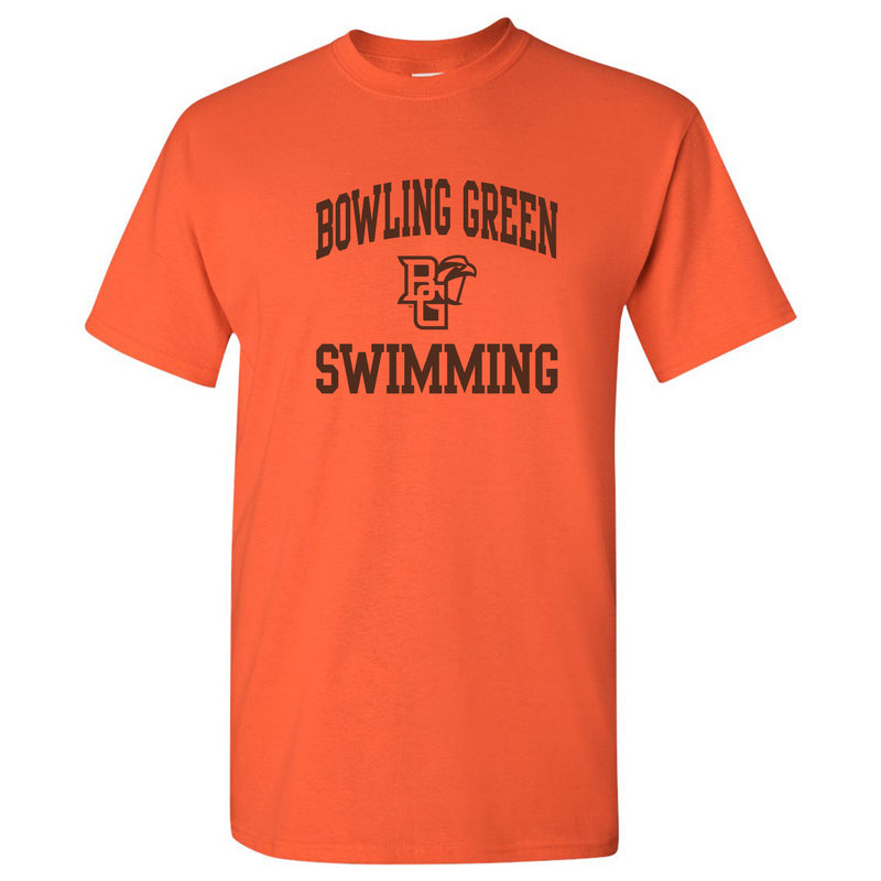 Bowling Green State University Falcons Arch Logo Swimming Basic Cotton Short Sleeve T Shirt - Orange