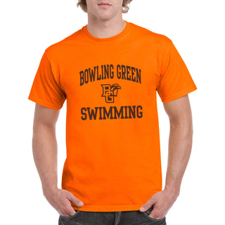 Bowling Green State University Falcons Arch Logo Swimming Basic Cotton Short Sleeve T Shirt - Orange