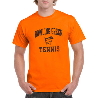 Bowling Green State University Falcons Arch Logo Tennis Basic Cotton Short Sleeve T Shirt - Orange